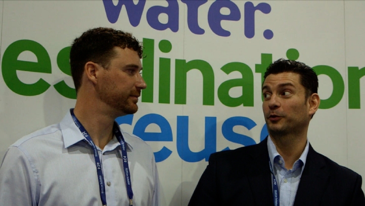 Matt Jones of Desalitech (left), and AWC's Mo Malki, discuss the challenges of modelling a closed circuit reverse osmosis system
